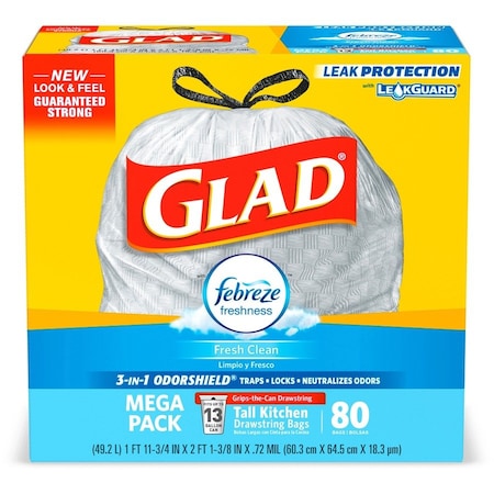 Glad 13 gal Trash Bags, 0.78 mil (20 Micron), White, 3 PK CLO78899CT